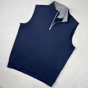 PETER MILLAR Crown Sport Performance 1/4 Zip Vest Mens Medium Blue Golf Stretch